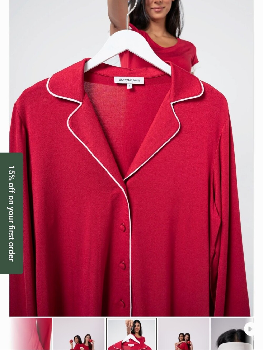 Storyteller Size L 2-pc L/Sleeve Red Pajama Set, White Piping, Quote Tote Bag - Picture 9 of 11